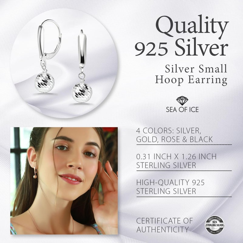 Sea of Ice Sterling Silver Ball Beads Leverback Drop Dangle Earingâ€“ Diamond-Cut 8mm Ball Beads - Elegant Sterling Silver Earrings for Women â€“ Nickel-Free Jewelry - Image 5